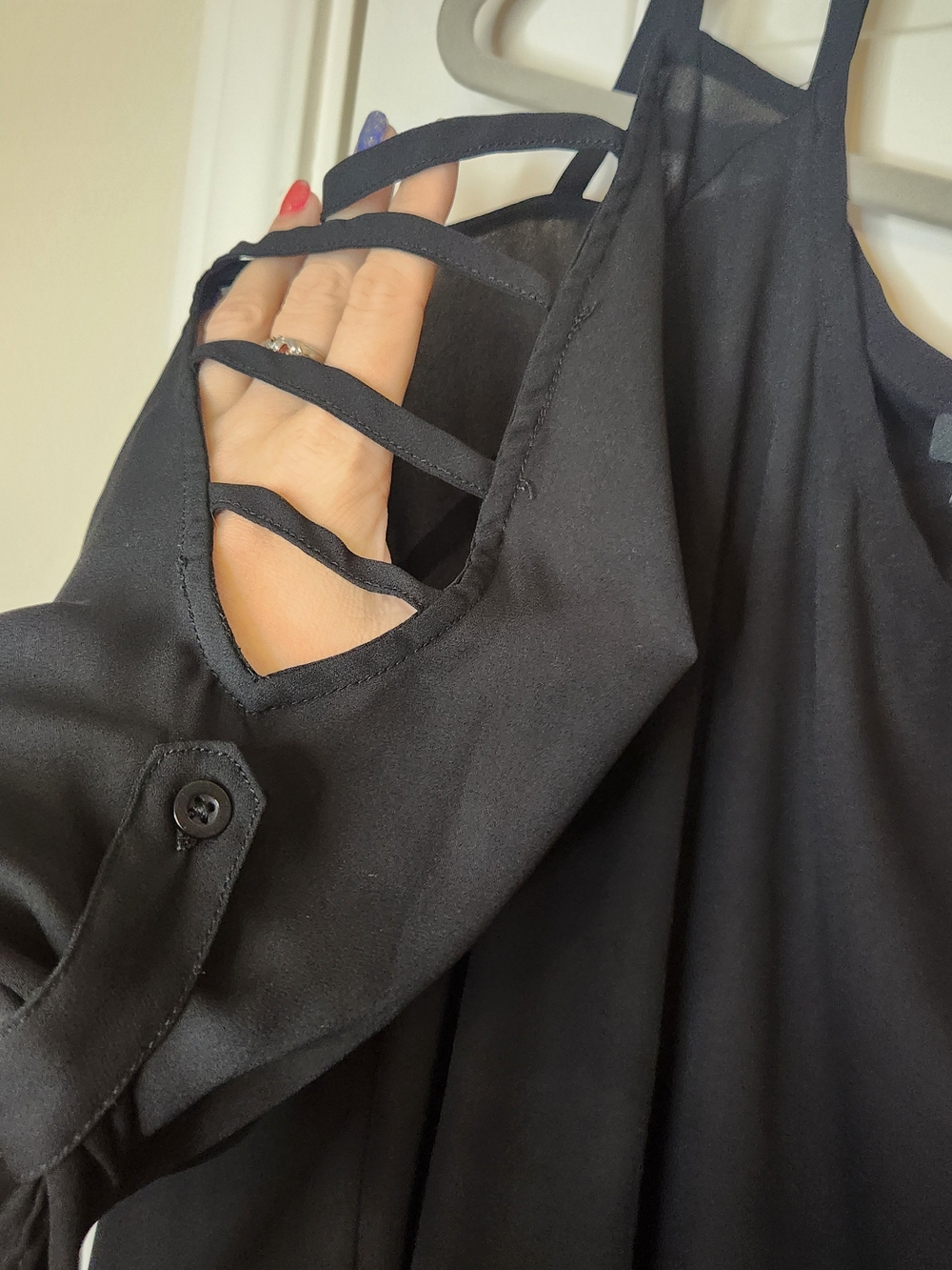 Torrid Black Cold-Shoulder Strappy Blouse - Picture 7 of 9